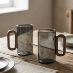 Smoked Glass Mug with Wooden Handle