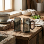 Smoked Glass Mug with Wooden Handle