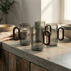 Smoked Glass Mug with Wooden Handle