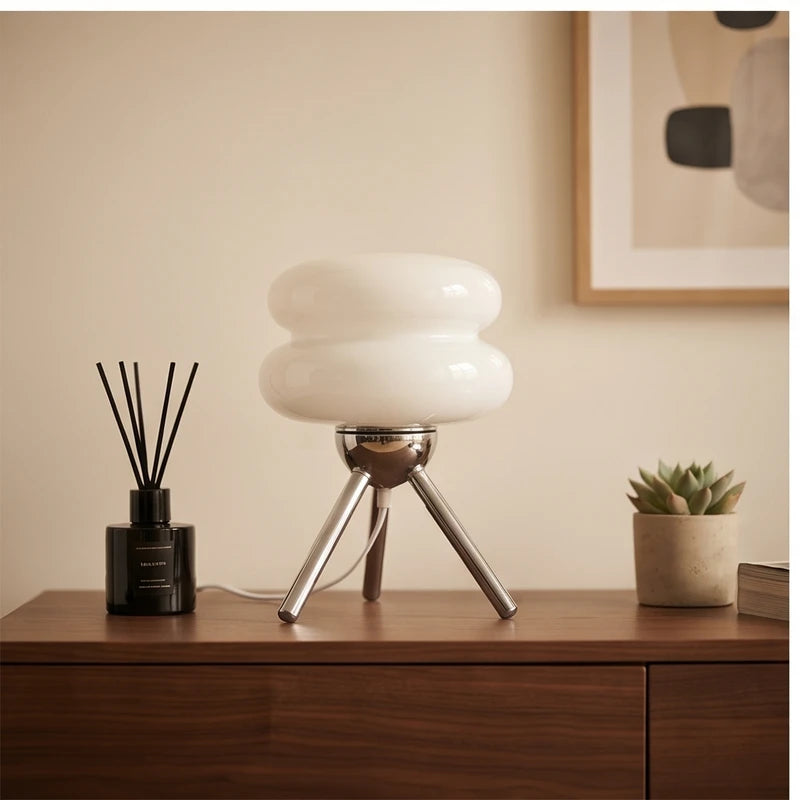 White lamp styled in a warm home setting - 2