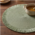 Green Woven Placemats Woven Tassel Placemat for Kitchen Dining Heat Resistant Braided Round Table Mats with Non-slip Minimalist Style lifestyle photo - 3