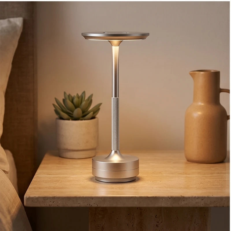 Silver Rechargeable Wireless Table Lamp LED Touch Sensor Desktop Night Light Reading Lamp for Restaurant Hotel Bar Bedroom Decor Light (Copy) lifestyle photo - 3