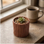 Brown  11CM tall Green Plant Small Flower POTS, Mini Flower POTS Imitating Tree Bark, Exquisite Household Flower POTS lifestyle photo - 2