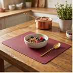 Red Dual-Sided PU Canvas Texture Placemat,Waterproof Heatproof 43x30cm Non-Slip Dining Table Mat,Washable for Home and Hotel Use lifestyle photo