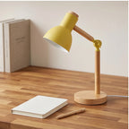 Yellow Creative Nordic Table Lamp Wooden Art LED Turn Head Simple Bedside Desk Light/Eye Protection Reading&Bedroom Study Lamp lifestyle photo - 3