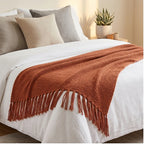 Brown Ashlar Knitted Throw Blanket with Tassels lifestyle photo