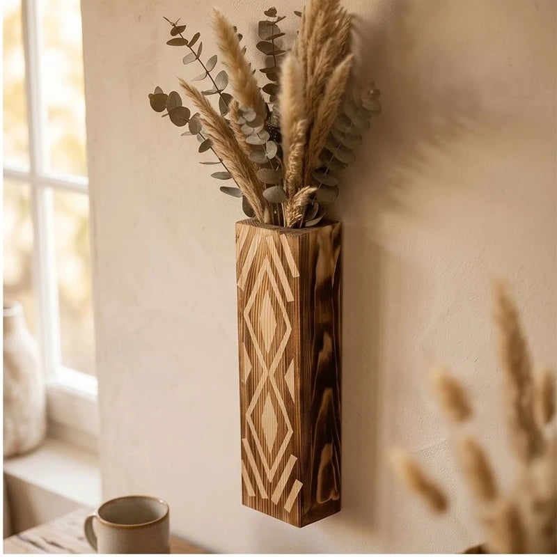 songmu Bohemian Style Vase Wall Vase Dry Flower Vase Decoration Simulated Plant Wooden Vase Home Decoration lifestyle photo - 2