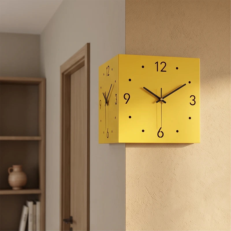 Yellow Double-Sided Corner Wall Clock lifestyle photo