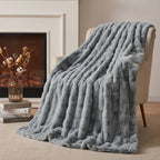 Gray Plush Textured Throw Blanket lifestyle photo - 2