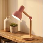 Pink Creative Nordic Table Lamp Wooden Art LED Turn Head Simple Bedside Desk Light/Eye Protection Reading&Bedroom Study Lamp lifestyle photo