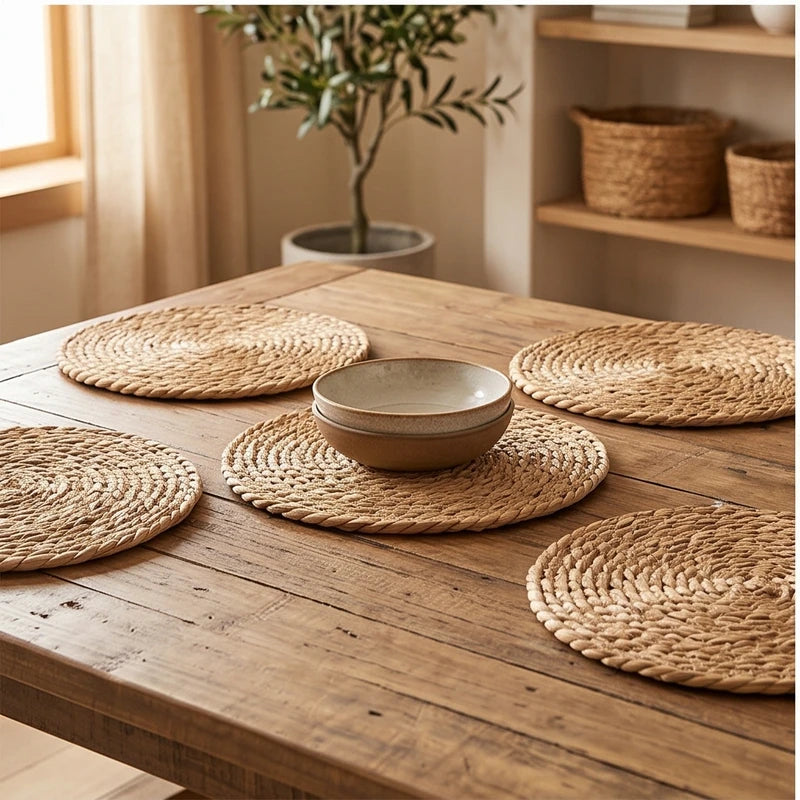 4pcs 4pcs Round Rattan Placemats, Durable & Easy-Clean for Home Dining, Wedding Decor lifestyle photo - 3