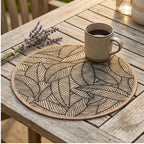 black 2 2/4/6/8pcs Bohemian Jute Printed Placemats with Faux Leather Edges, Heat Insulation Mats, Decorative Mats lifestyle photo - 2