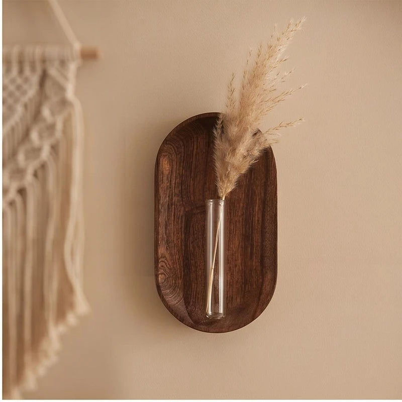 Long - Small wood vase styled in a warm home setting - 2