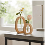 2 Piece Set Wooden Hydroponic Plant Vases With Reative Glass Tube Containers Decorative Vase For  Office Workspace Home Living Room wooden vases styled in a warm home setting - 3