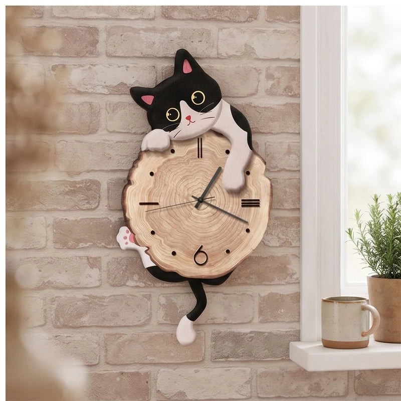 milk cat clock styled in a warm home setting - 2