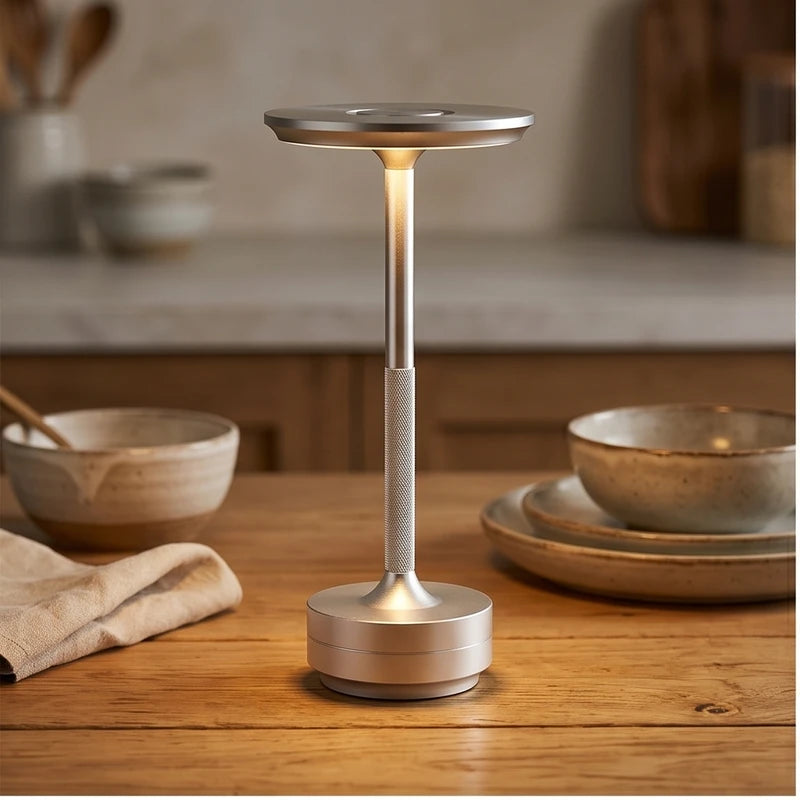 Silver Rechargeable Wireless Table Lamp LED Touch Sensor Desktop Night Light Reading Lamp for Restaurant Hotel Bar Bedroom Decor Light (Copy) lifestyle photo