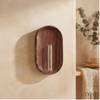 Long - Small wood vase styled in a warm home setting