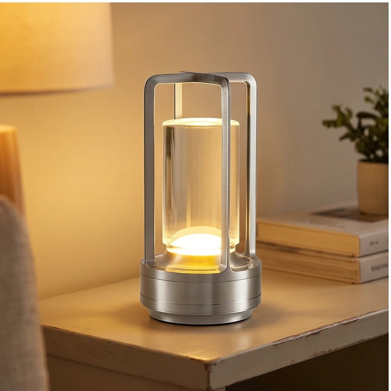 Silver Rechargeable Wireless Table Lamp LED Touch Sensor Desktop Night Light Reading Lamp for Restaurant Hotel Bar Bedroom Decor Light lifestyle photo - 3