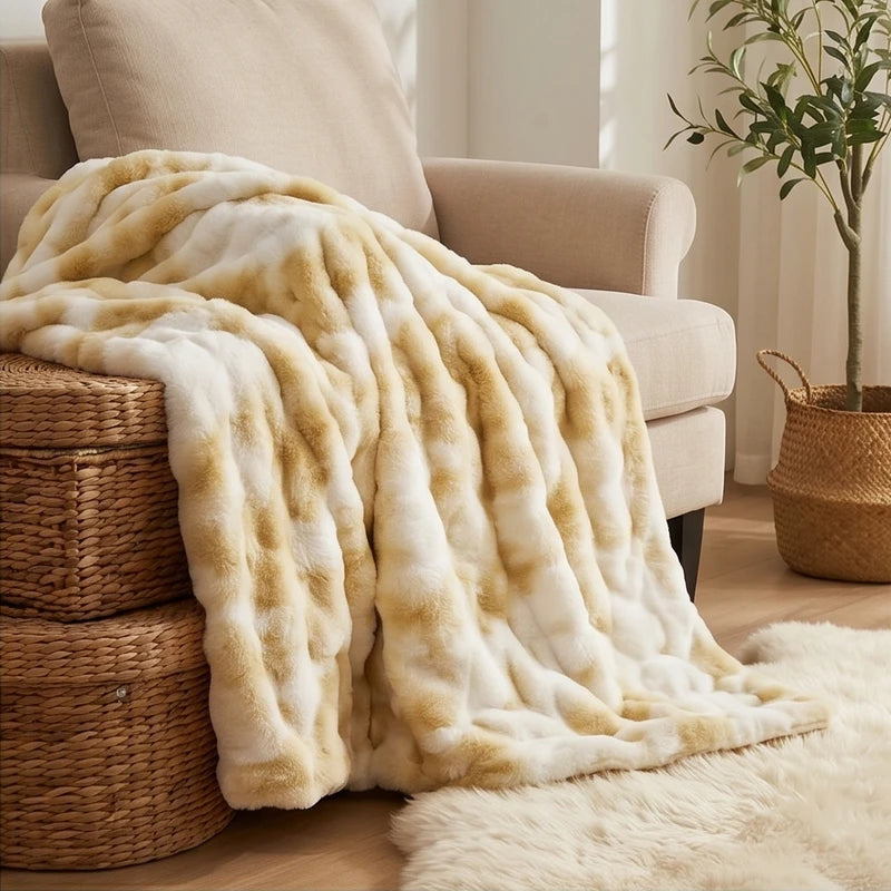 Tie Dye Yellow Plush Textured Throw Blanket lifestyle photo - 2
