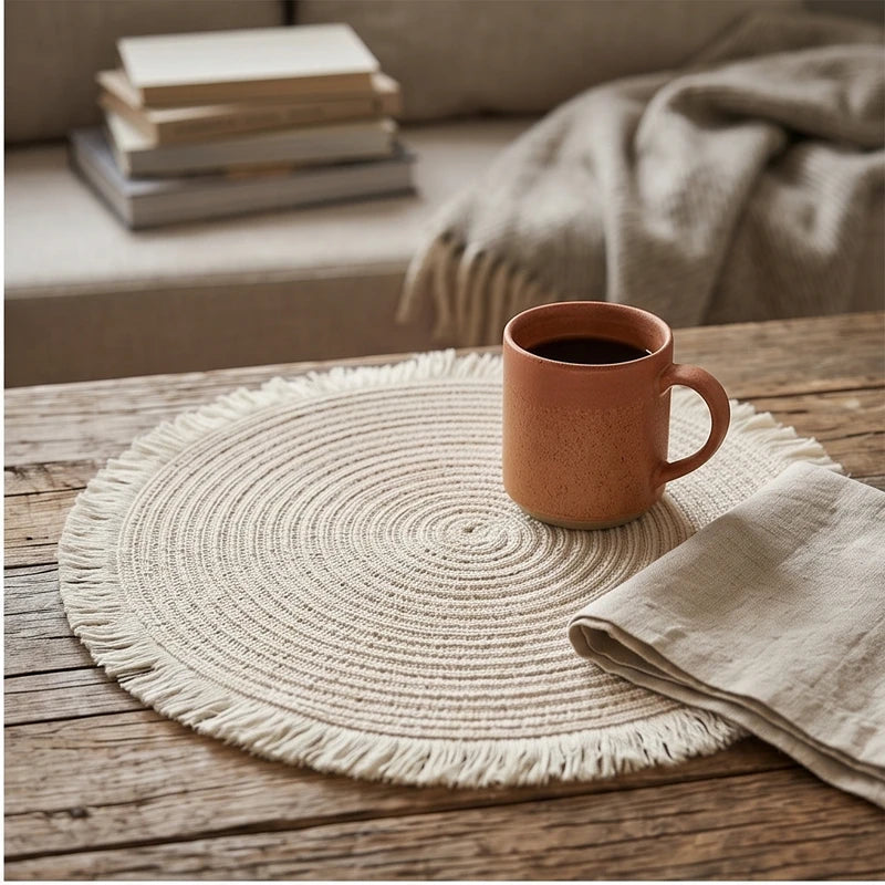 05 1pc Hot Selling Fringe Eco-friendly Household Non-Slip Heat-Resistant Morden Style Table Placemat Washable Mat For Dining Table lifestyle photo - 2