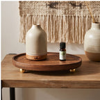brass ball B wooden tray styled in a warm home setting - 4