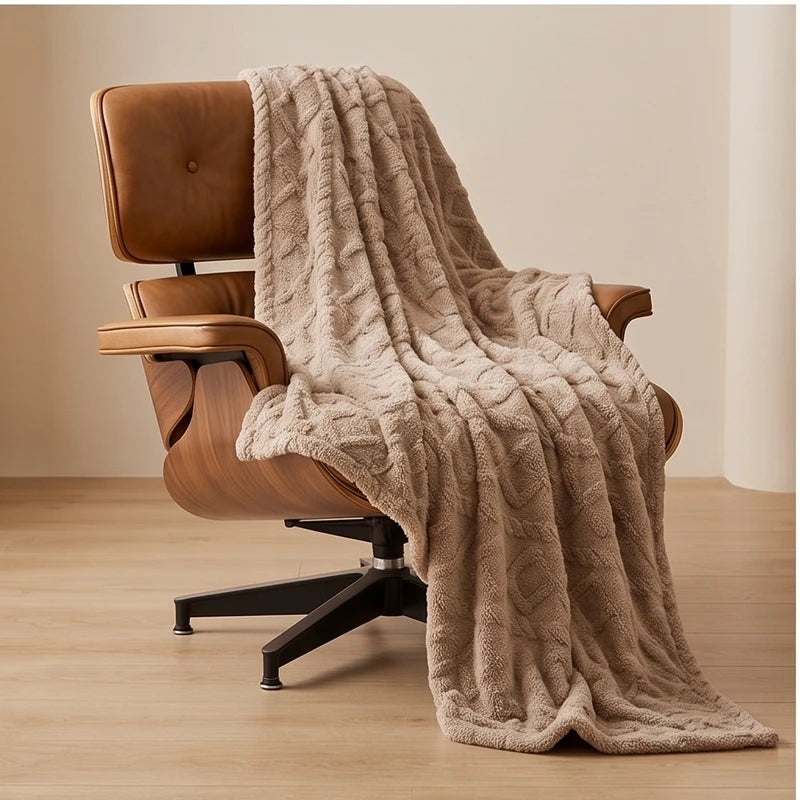 Brown fleece throw styled in a warm home setting - 2