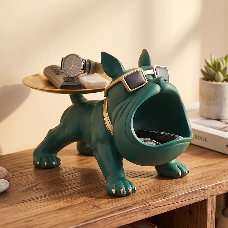 Green tray styled in a warm home setting