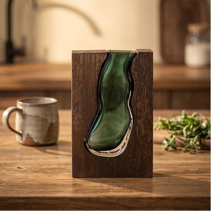 log cabin New Chinese Style Solid Wood Glass Vase Home Designer Decoration Home Hotel Decoration High-end Soft Decoration Glass Wooden lifestyle photo
