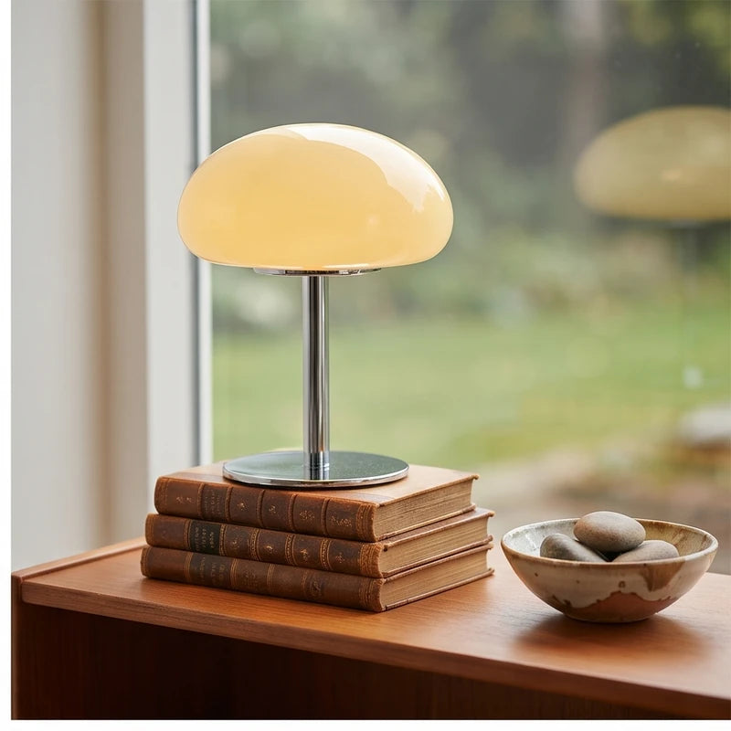 Cream glass lamp styled in a warm home setting - 2