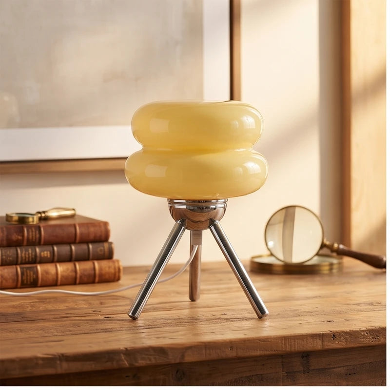 Cream lamp styled in a warm home setting