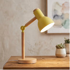 Yellow Creative Nordic Table Lamp Wooden Art LED Turn Head Simple Bedside Desk Light/Eye Protection Reading&Bedroom Study Lamp lifestyle photo