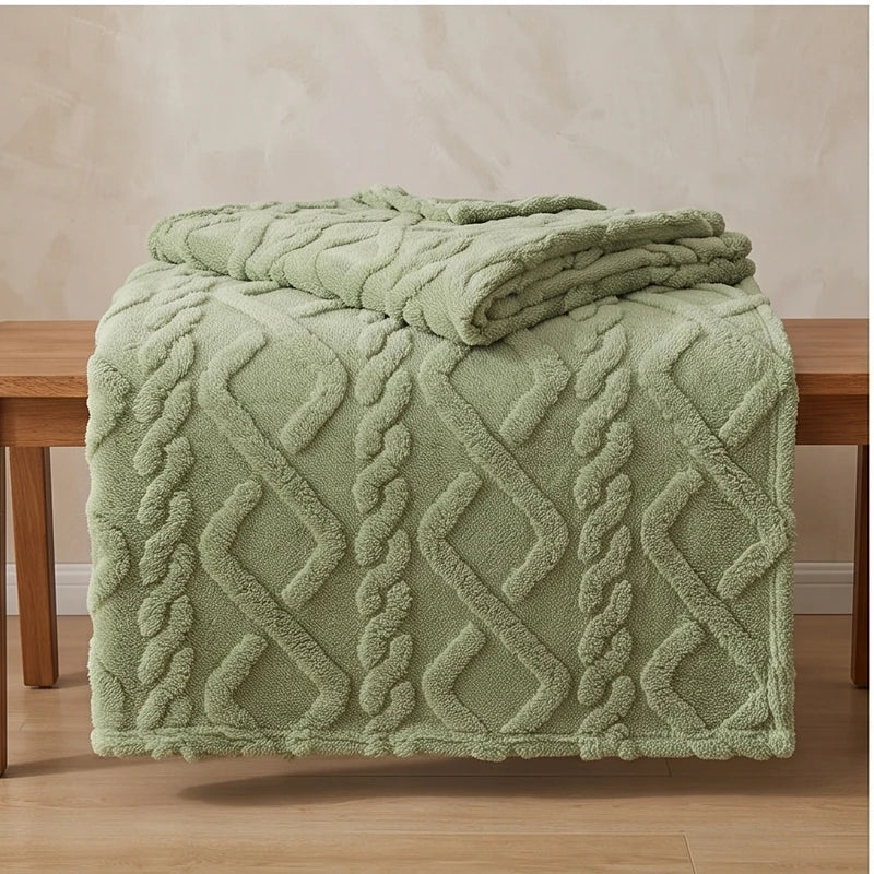 Green fleece blanket styled in a warm home setting - 3