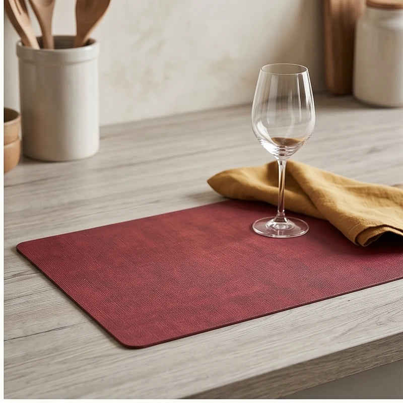 Red Dual-Sided PU Canvas Texture Placemat,Waterproof Heatproof 43x30cm Non-Slip Dining Table Mat,Washable for Home and Hotel Use lifestyle photo - 2
