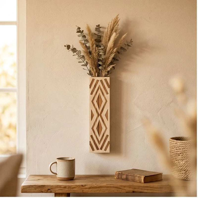 tongmu Bohemian Style Vase Wall Vase Dry Flower Vase Decoration Simulated Plant Wooden Vase Home Decoration lifestyle photo