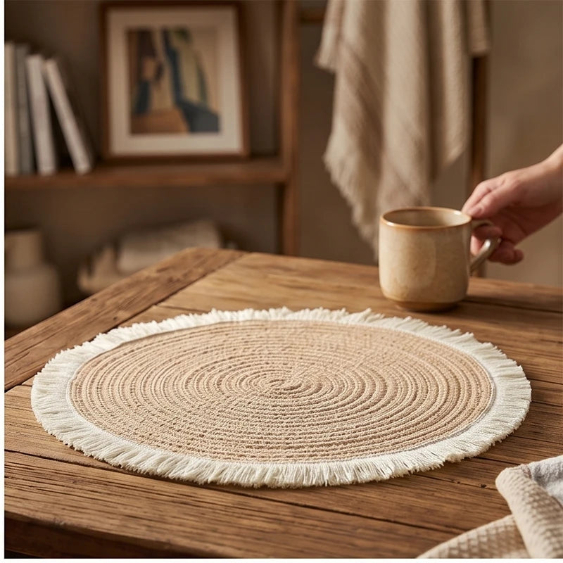 04 1pc Hot Selling Fringe Eco-friendly Household Non-Slip Heat-Resistant Morden Style Table Placemat Washable Mat For Dining Table lifestyle photo