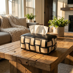 Checkerboard Woven Leather Tissue Box