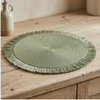 Green Woven Placemats Woven Tassel Placemat for Kitchen Dining Heat Resistant Braided Round Table Mats with Non-slip Minimalist Style lifestyle photo - 2