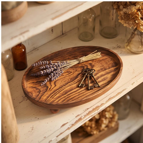 walnut ball B wooden tray styled in a warm home setting - 4