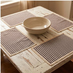 Coffee BUYNOW 4PCS Gingham Lace Trim Placemats Set Dining Vintage Style Table Mats Coasters for Modern Kitchen Durable Restaurant Decor lifestyle photo - 3