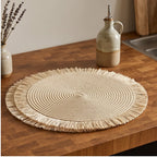 Beige Woven Placemats Woven Tassel Placemat for Kitchen Dining Heat Resistant Braided Round Table Mats with Non-slip Minimalist Style lifestyle photo - 2