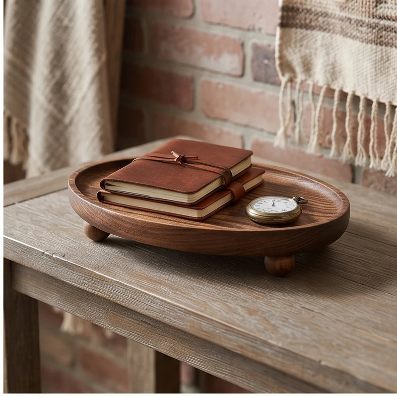 walnut ball B wooden tray styled in a warm home setting - 2