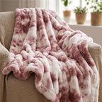 Tie Dye Pink Plush Textured Throw Blanket lifestyle photo - 3