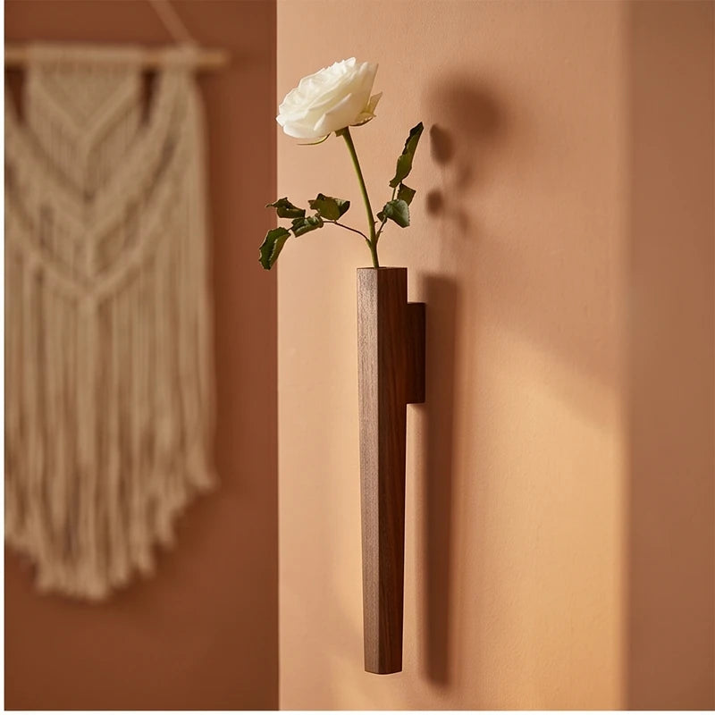 Black Creative Wooden Vase Wall-mounted Wall Decoration Plant Hydroponic Flowerpot Flower Inset Bottle Home lifestyle photo - 2