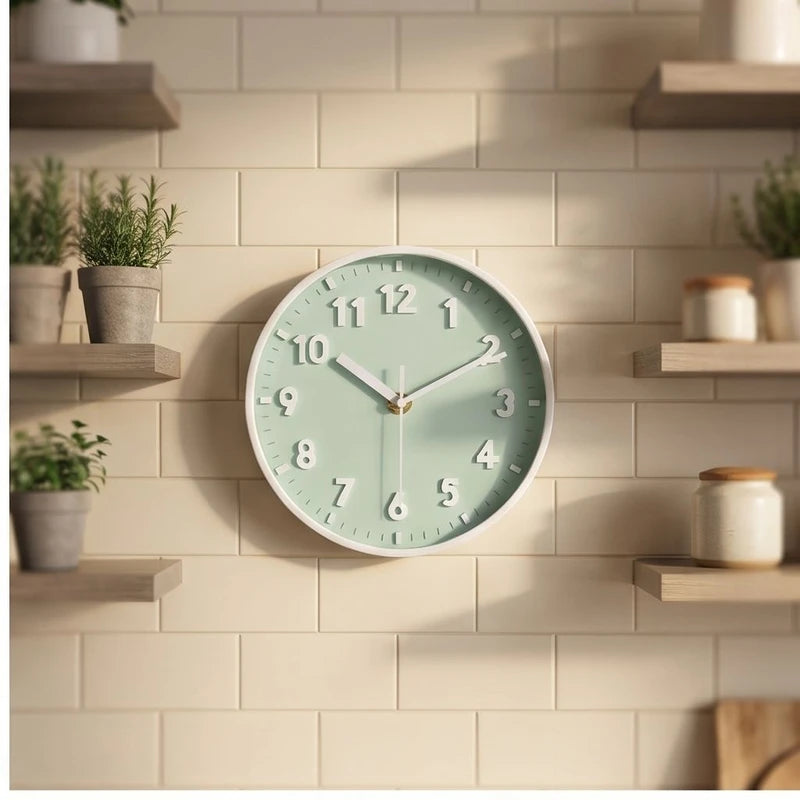 Green clock styled in a warm home setting - 2
