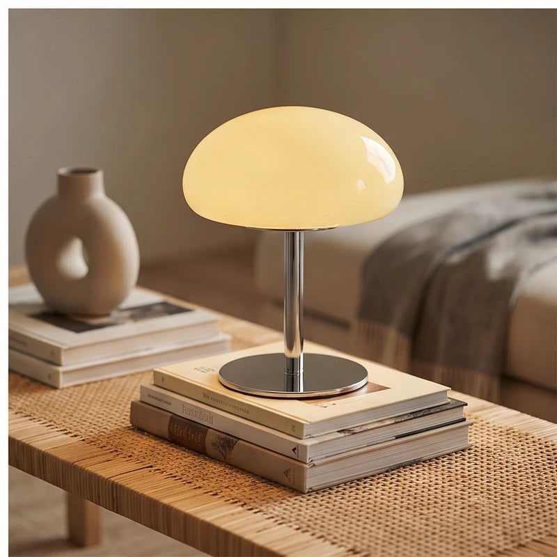 Cream glass lamp styled in a warm home setting - 4