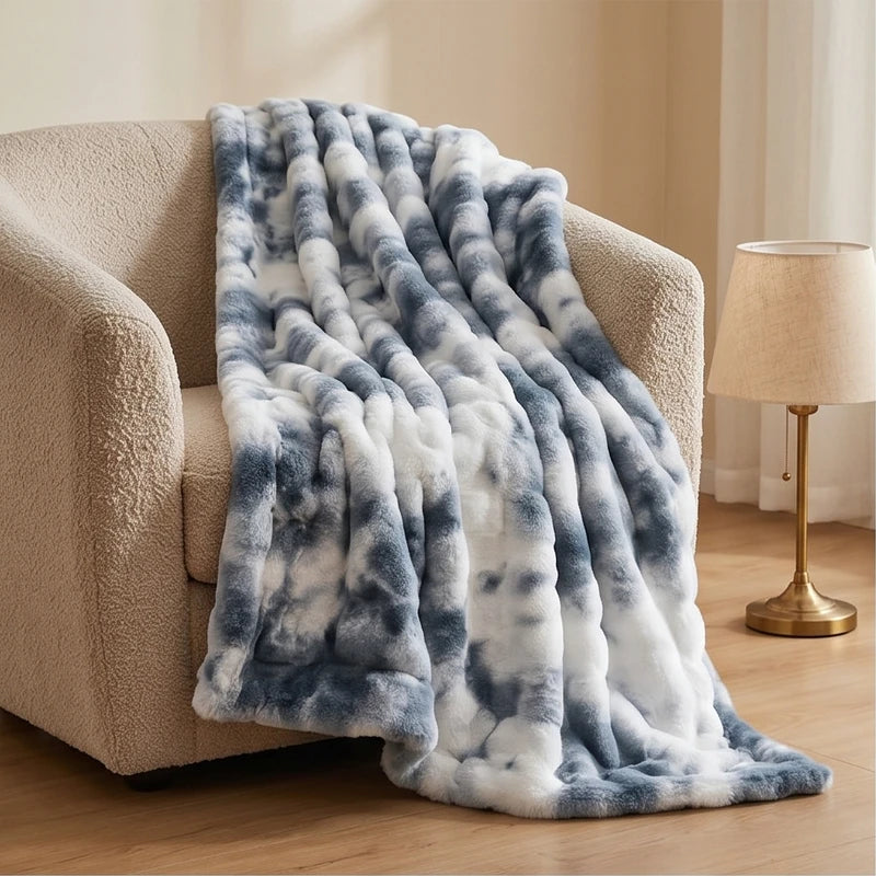 Tie Dye Gray Plush Textured Throw Blanket lifestyle photo