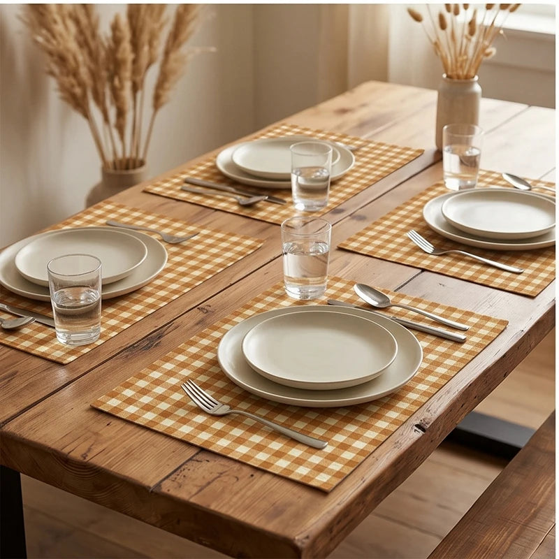 2 4/6/8pcs Checkered Pattern Placemats Dining Table Mats Modern Plaid Printed Design for Party Multi Color Table Mat Kitchen Decor lifestyle photo - 3