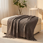 Dark Gray Ridley Knitted Throw Blanket with Tassels lifestyle photo