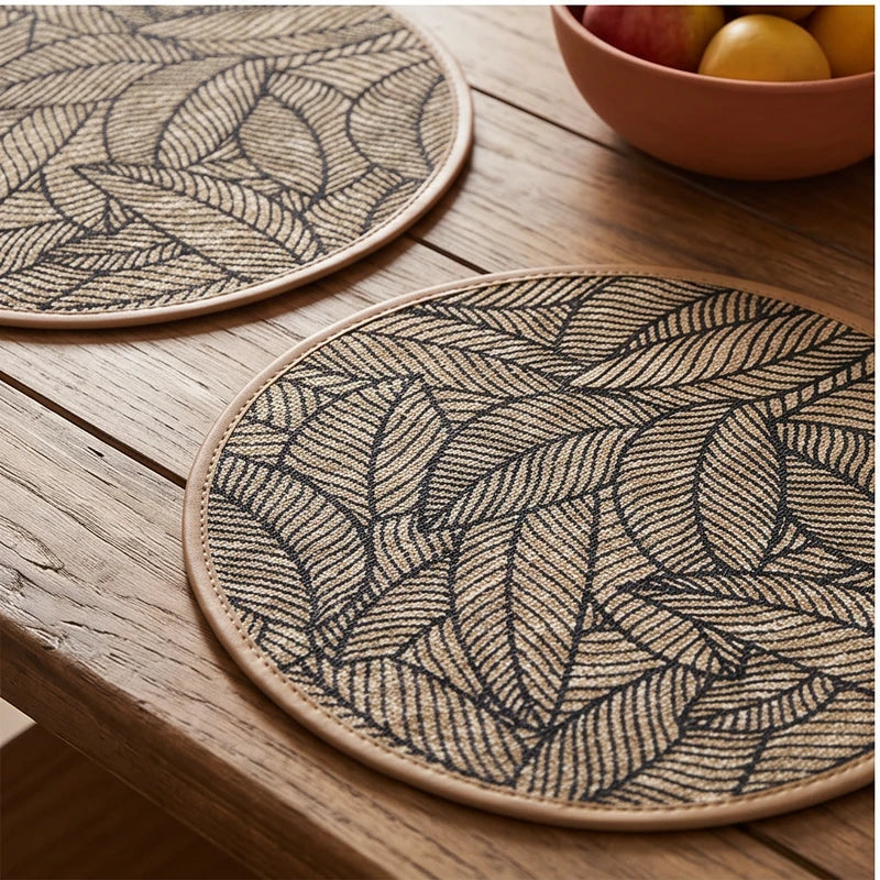 black 3 2/4/6/8pcs Bohemian Jute Printed Placemats with Faux Leather Edges, Heat Insulation Mats, Decorative Mats lifestyle photo - 3