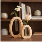 2 Piece Set Wooden Hydroponic Plant Vases With Reative Glass Tube Containers Decorative Vase For  Office Workspace Home Living Room wooden vases styled in a warm home setting - 2
